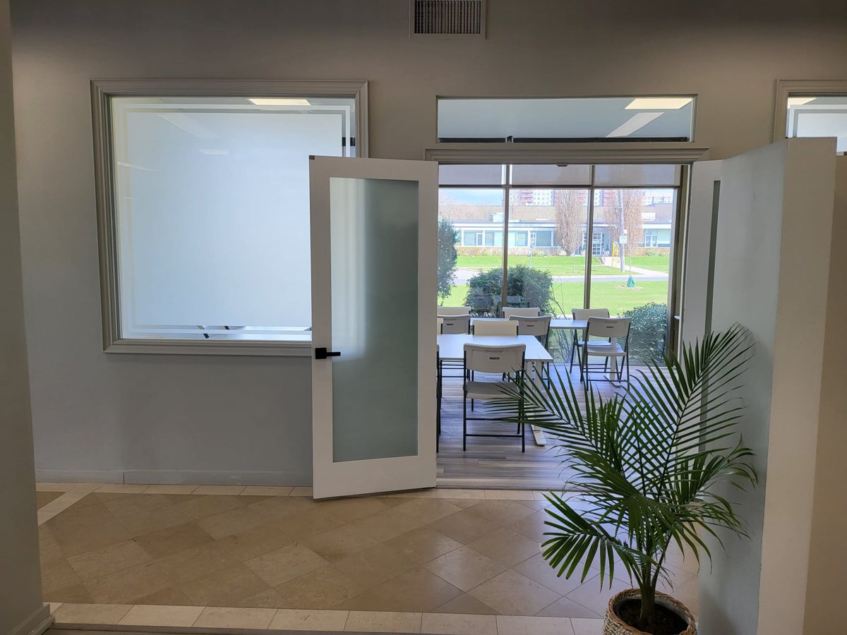 Classroom with presentation board